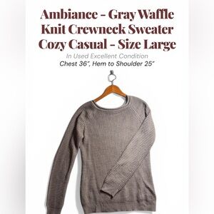 Ambiance Gray Waffle Knit Crewneck Sweater Cozy Casual Size Large